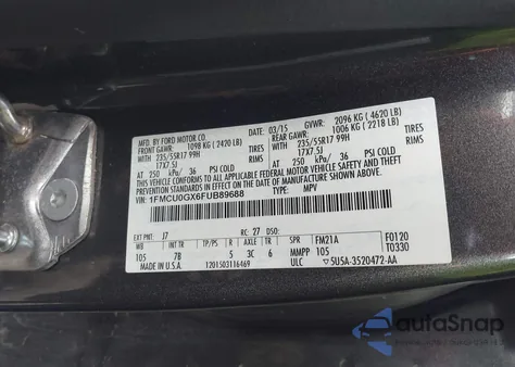 2015 Ford Escape Se from USA, damaged, VIN 1FMCU0GX6FUB89688